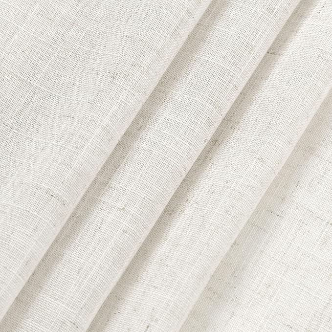 Nanspring Beige White Linen Curtains 84 Inch Length 2 Panels Set for Living Room Rod Pocket Back Tab Light Filtering Window Drapes for Bedroom Dining Room Protect Privacy Home Decor