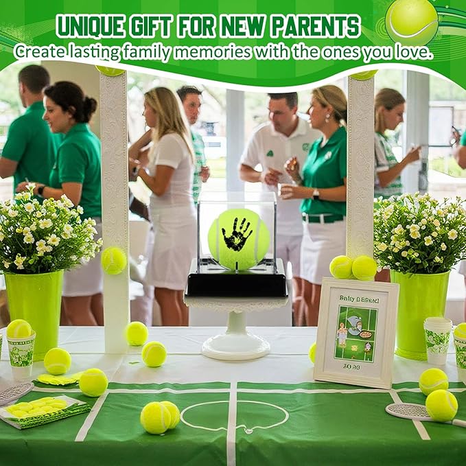 Soulchen Baby Tennis Ball Hand and Footprints Kit with Ink Pad - Newborn Footprint Keepsake for Baby Shower Favors, New Dad Gifts, Rookie of The Year First Birthday Present