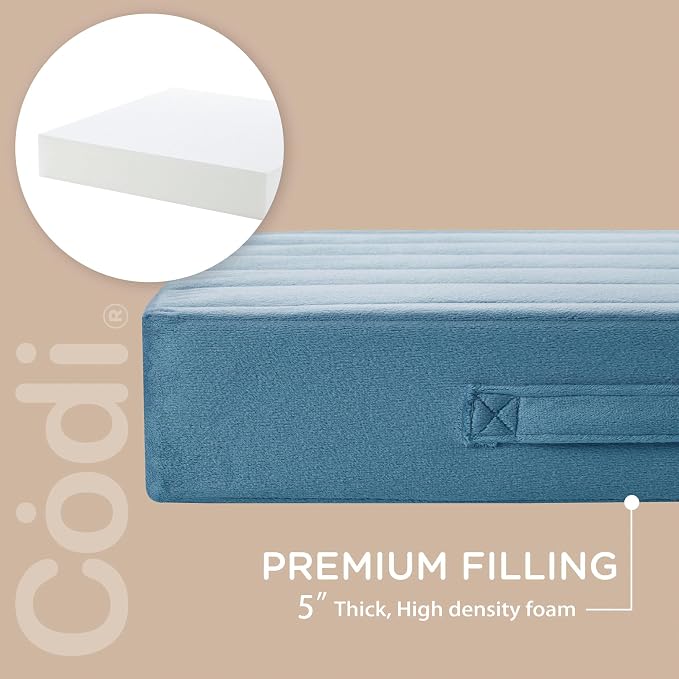 Codi High Density Foam Floor Pillow 2 Sets, Large Meditation Cushions Seating for Adults and Yoga Sitting, Washable Thick Couch Cushion with Soft Tufted Covers - 22 inch Blue
