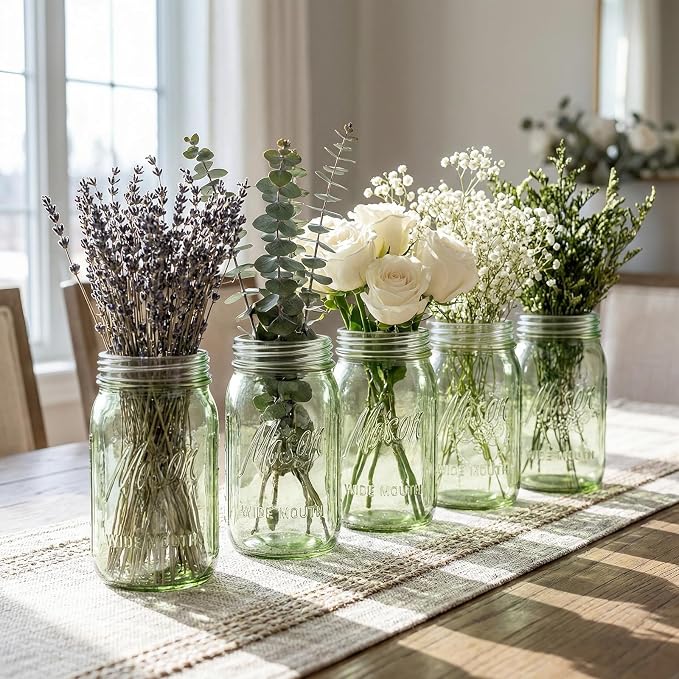 Rubtlamp Green Mason jar 32 oz, 12 Pack Glass Jars - Wide Mouth Mason Jars with Airtight Lids for Pickling, Fermenting, Food Storage&DIY Crafts, Microwave & Dishwasher Safe