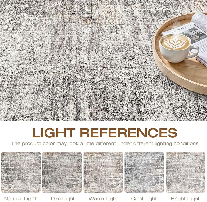 7x9 Area Rug Living Room: Washable Large Neutral Rug Abstract Soft Modern Stain Resistant Indoor Floor Non-Slip Carpet for Bedroom Nursery Kids Office Playroom Dining Room Under Table- Gray Rust