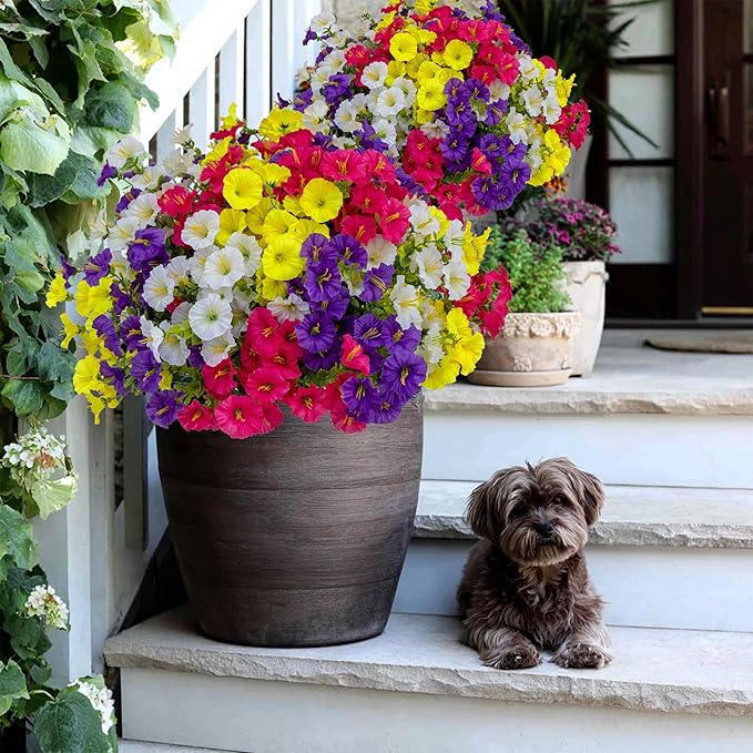 AXYLEX Artificial Flowers Outdoor Shrubs - 16 Bundles Fake Plants UV Resistant No Fade Faux Plastic Greenery Home Garden Porch Patio Decoration (1, Multi16-2)