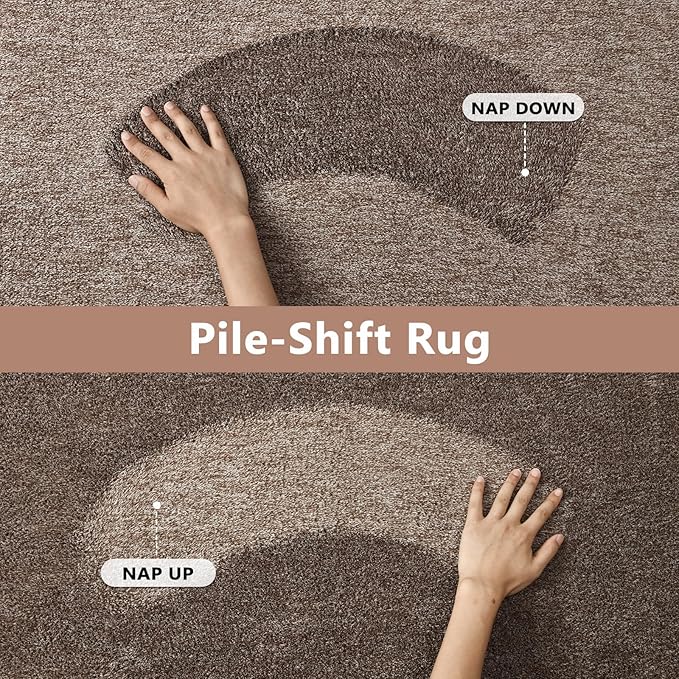 FinRèc Low Pile 5x7 Washable Area Rugs for Bedroom Living Room, Thin Rug Solid Color, Non-Slip Carpet Indoor for Home Decor (Brown)