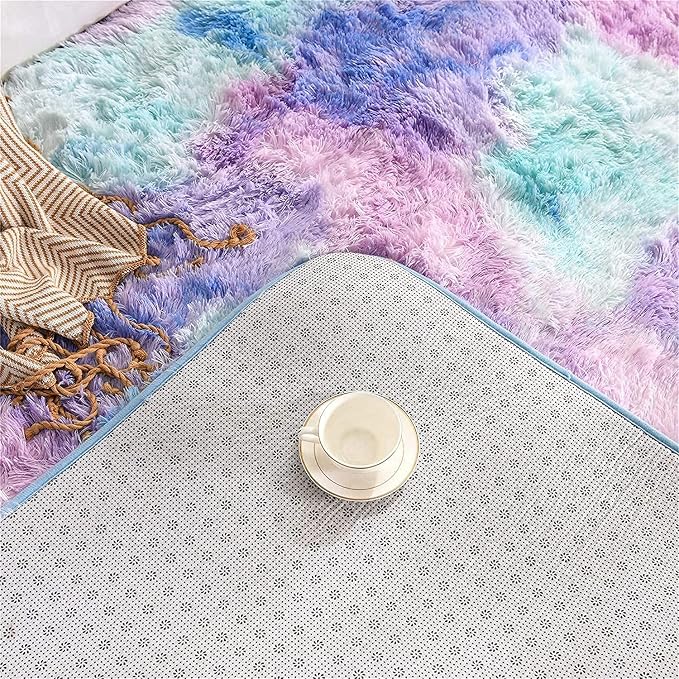 A Nice Night Shaggy Fluffy Faux Fur Area Rug,Soft, Luxurious Shag Carpet Rugs for Nursery Rug, Bedroom, Living Room, Luxury Bed Side Plush Carpets, Rectangle (Light Purple, 4' x 6')