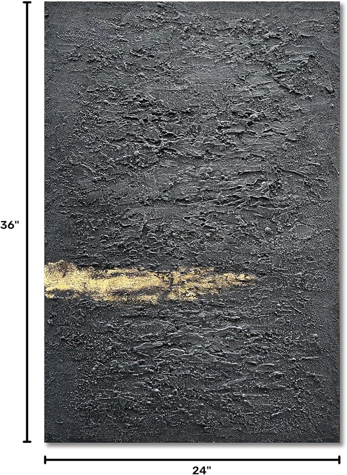 Hand Painted 36x24 inch Black and Gold Abstract Wall Decoration Oil Painting Thick Texture Minimalist Art