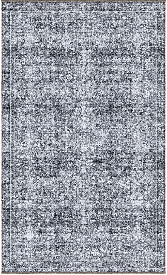 Sasttie 3x5 Rug, Ultra-Soft Washable Rug, Low Pile Foldable Thin Carpets with Non-Slip Backing, Skin-Friendly Stain Resistant Carpet for Living Room, Bedroom, Kitchen, Dorm, 3x5, Black Grey