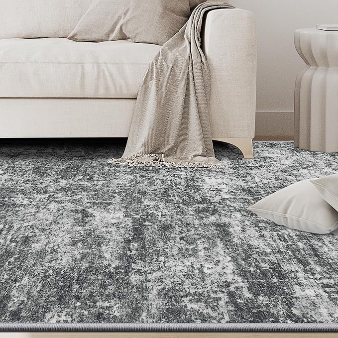 6x9 Area Rugs for Living Room Rug Washable: Abstract Rug for Dining Room Bedroom Carpet Non Slip 6 by 9 Indoor Modern Nursery Home Office Black Grey