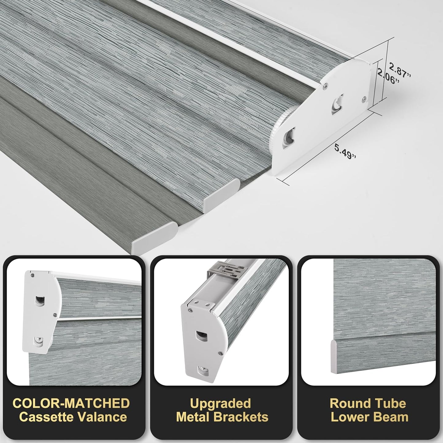 BERISSA Dual Roller Shades with Cassette Valance, Double Blackout + Light Filtering, Day & Night for Home Office Door. Striped Jacquard Grey, 67 W x 64" H