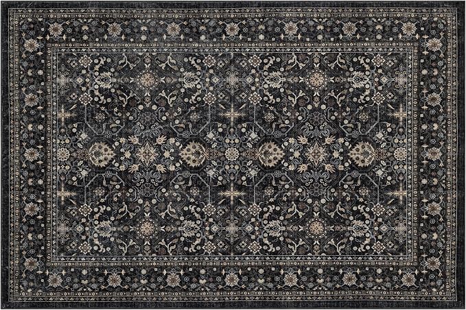 Ruaruarug Washable Area Rug 6x9 for Living Room, Bedroom, Ultra Soft Non Slip Stain & Fade Resistant, Pet & Kids Friendly, Suitable for High Traffic Areas Easy to Clean for Office Kitchen, Black Grey