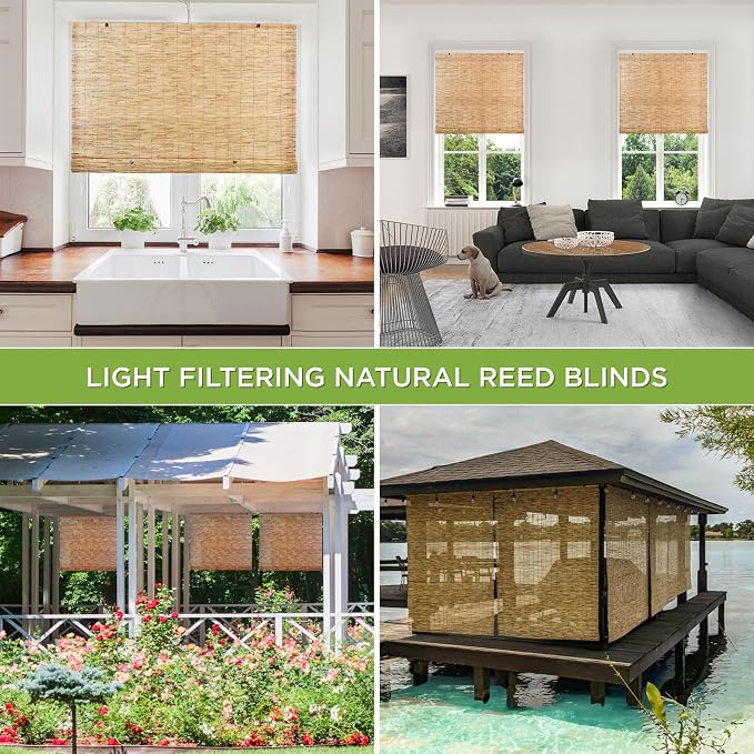 FOREVER BAMBOO Light-Filtering Cordfree Bamboo Reed Blinds Shades for Windows Manual Roman Blind Roll-Up Shades Natural 48 in W x 72 in H