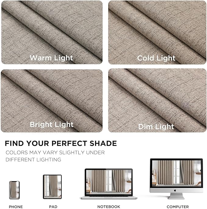 Joydeco Linen Blackout Curtains for Bedroom - 100% Light Blocking 1 Panels, Linen Drapes 70" W x 96" L, Thermal Insulated Room Darkening Curtains for Living Room, Rod Pocket & Back Tabs