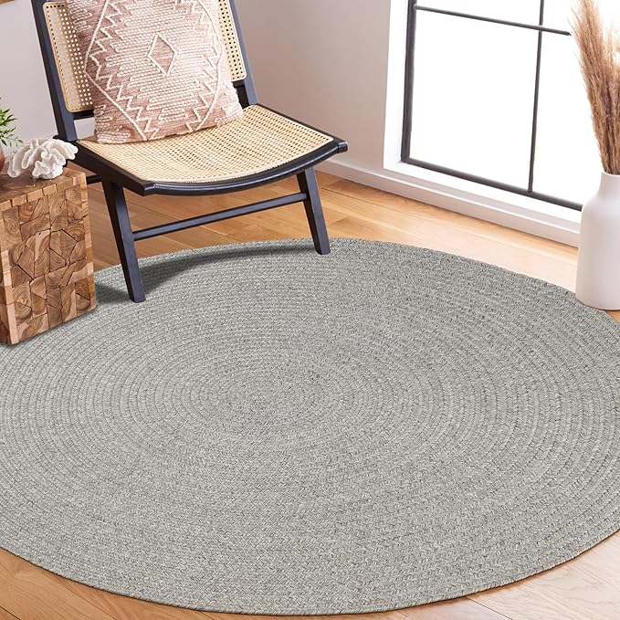 Superior Indoor/Outdoor Area Rug, Reversible Braided Floor Decor for Living Room, Kitchen, Patio, Front Porch, Modern Boho Farmhouse Rugs, Hardwood, Bedroom Accessories, 4' Round, Canvas