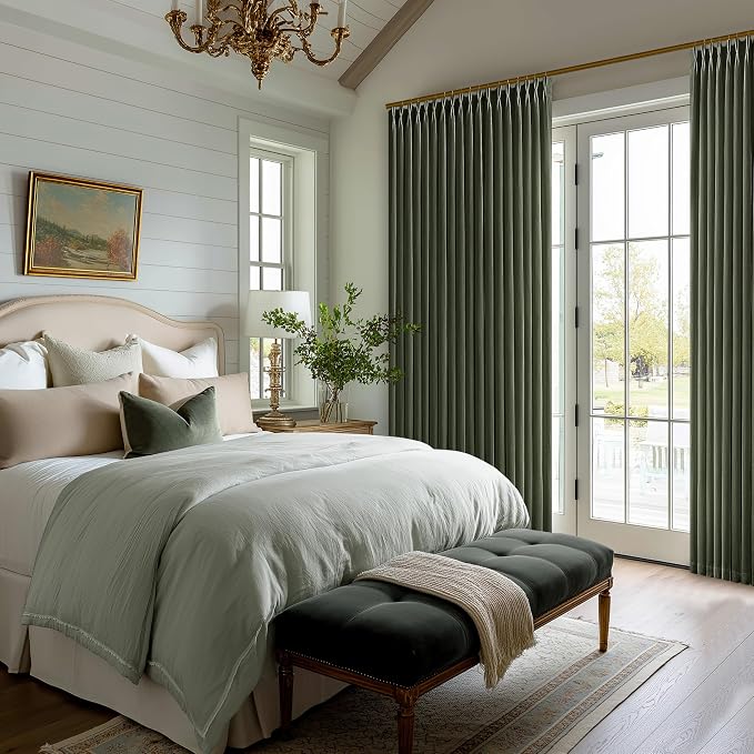 Pinch Pleated Linen Rifle Green Curtains 120 Inches Long for Living Dining Room Hooks Rings Back Tab Pinch Pleat Drapes Extra Long Light Filtering Semi Sheer 120 Inch Olive Curtains for Bedroom 10FT