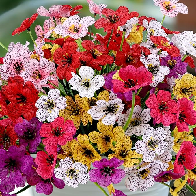 Geegoods Artificial Mums Flowers for Outdoors, 12 Bundles UV Resistant Fake Plastic Colorful Mix Flowers for Patio Porch Spring Summer Decor