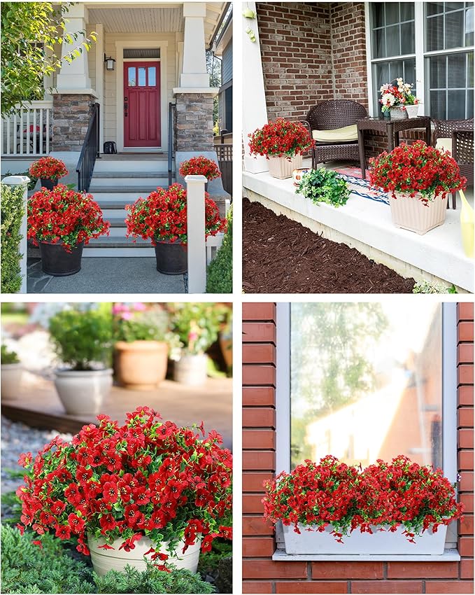 Artificial Flowers for Outdoor Decor, 16 Pack UV-Resistant Fake Red Silk Daisy Flowers, Perfect for Spring & Summer Decorating – Front Porch, Patio, Window Boxes, and Potted Plants