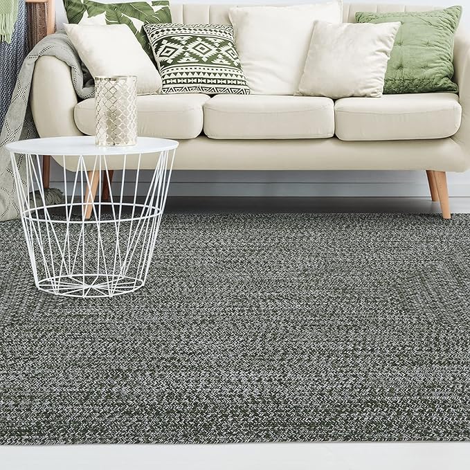 Superior Large Indoor/Outdoor Area Rug, Multi-Tone Reversible Braided Floor Decor for Patio, Front Porch, Entryway, Living Room, Office, Nursery, Artistic Home, 8' x 10', Green-White