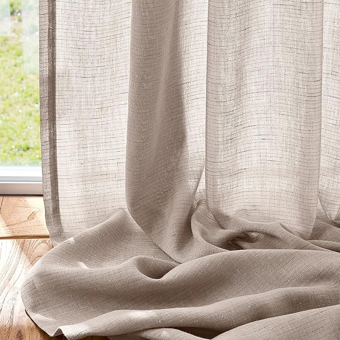 jinchan Linen Curtain Extra Wide 100 Inch Large Window Curtain Light Filtering Semi Sheer for Patio Sliding Glass Door Taupe Farmhouse Rustic Drapes for Living Room Bedroom Sunroom 100x90 Inch