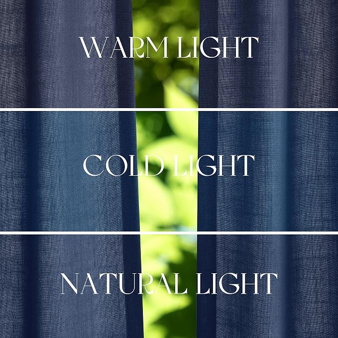 Jowels Denim Blue Linen Curtains 84 Inch Long 2 Panels for Living Room | Light Filtering Semi Sheer Curtain, Back Tab Pocket Pleated Look, Boho Farmhouse Textured Privacy Drapes for Bedroom Window