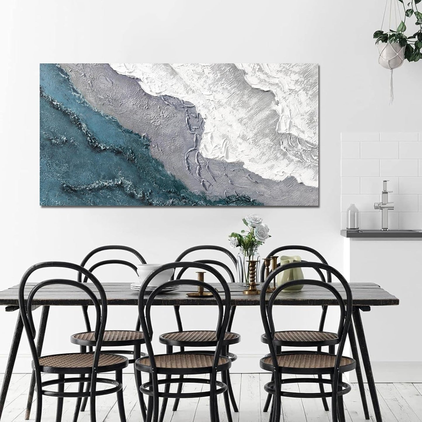 Abstract Wall Art Decor Modern Blue White Wall Art Prints Abstract Canvas Art Wall Decor Coastal Minimalist Wall Art Decorations Canvas Wave Artwork for Walls Bedroom Office Wall Art Decor 20" X 40"