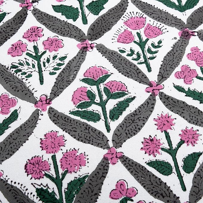 Ridhi Block Print Pink and White Pillow Cover 18" x 18" (Pack of 2) Decorative Couch Pillows for Living Room, Chic Boho Cute Outdoor Pillows Covers Gifts for Spring, Easter and Valentine