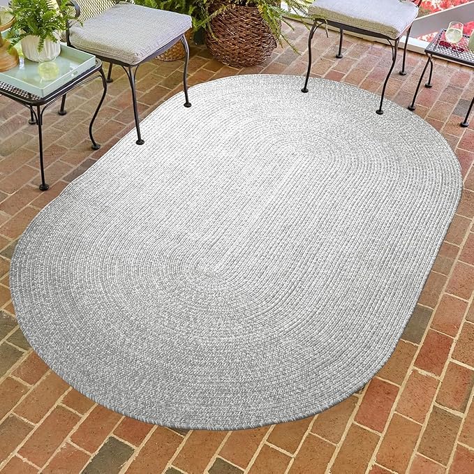 Superior Indoor/Outdoor Area Rug, Dual-Tone Reversible Braided Floor Decor for Patio, Front Porch, Entryway, Living Room, Office, Nursery, Artistic Home, 8' x 10', Canvas-White