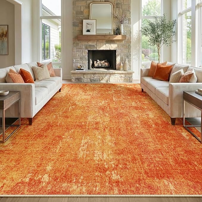 RELEANY Washable Area Rugs 5'x7' Non-Slip Modern Abstract Soft for Living Room Entryway Bedroom Nursery, Print Pattern, Orange
