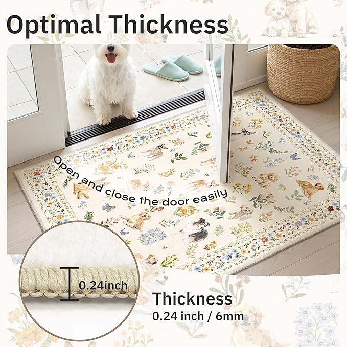 Soalmost Dog 5x7 Area Rugs for Living Room, Machine Washable Animal Floral Vintage Rug Non-Slip Low Pile Soft Throw Rugs for Kitchen Dining Room Bedroom Nursery Playroom (5 x 7,Beige)