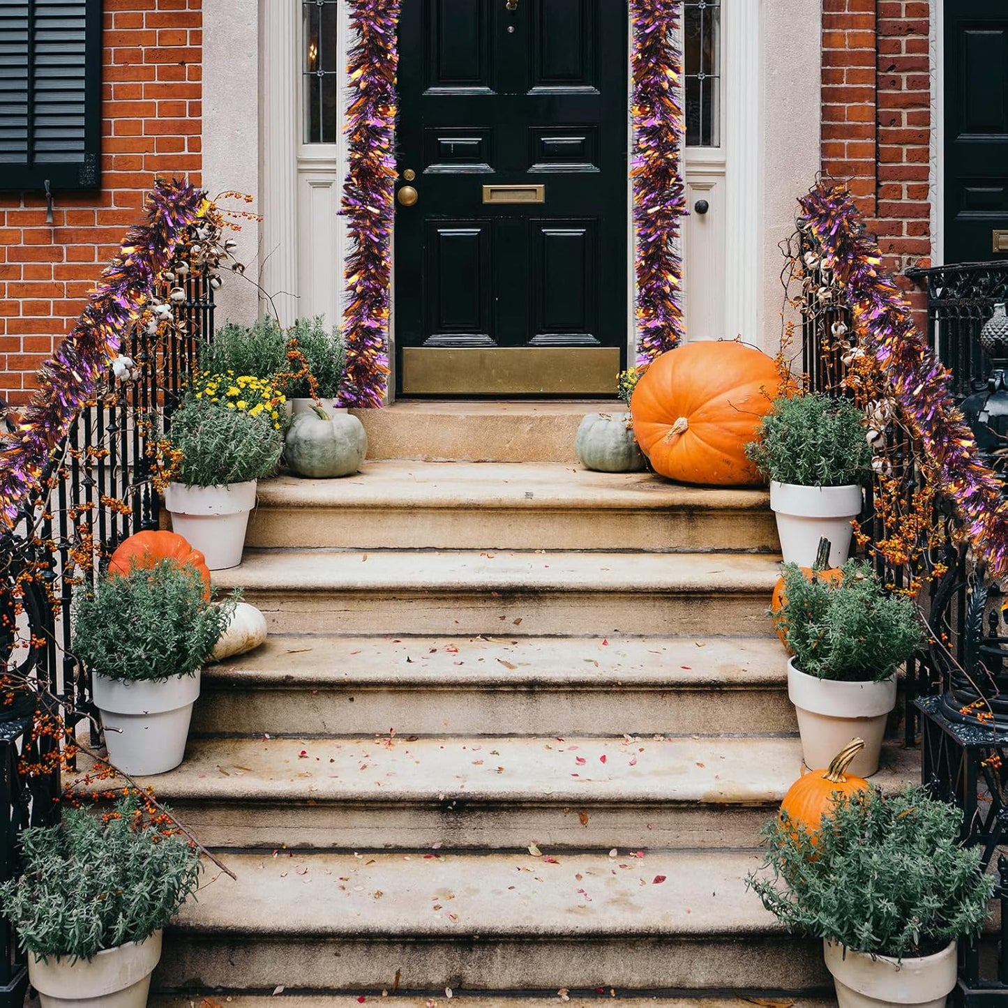 SAOROPEB 4 Pieces 26.4 Ft Halloween Tinsel Garland Metallic Shiny Twist Garland Hanging Decorations for Halloween Party Indoor and Outdoor Decor - Black Orange and Purple