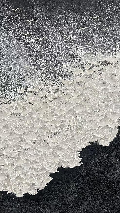 YaSheng Art - Thick Texture Abstract Oil Painting Hand-Painted sea wave Black and White Wall Art Minimalist modern Art Paintings Home Living room Room Dining Room Bedroom Wall Decorative Art Oil Painting 24x36inch