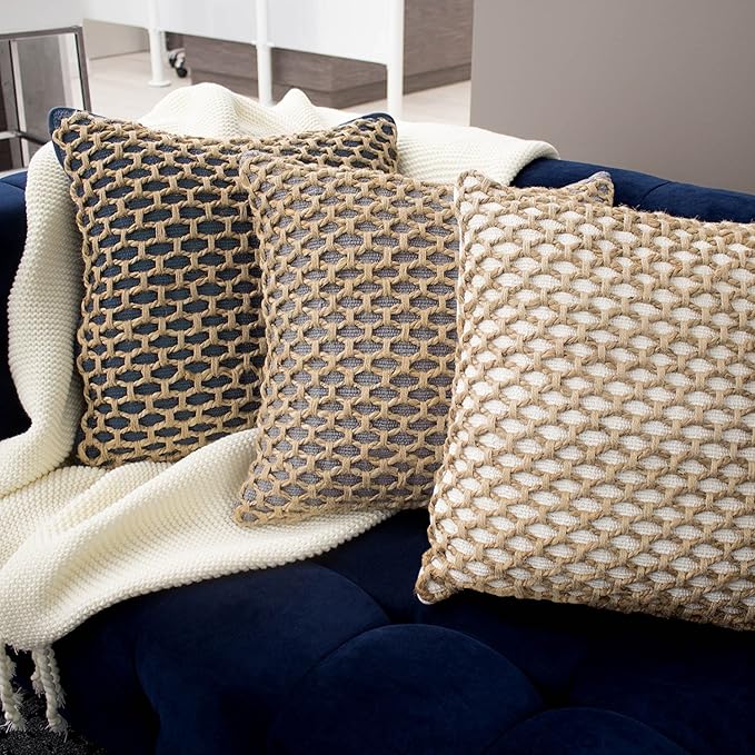 Boho Living Jada Decorative Throw, Includes Accent, Premium Woven Design, Living Room DΓ©cor, (1) 20" x 20" Pillow Cover with Insert, White