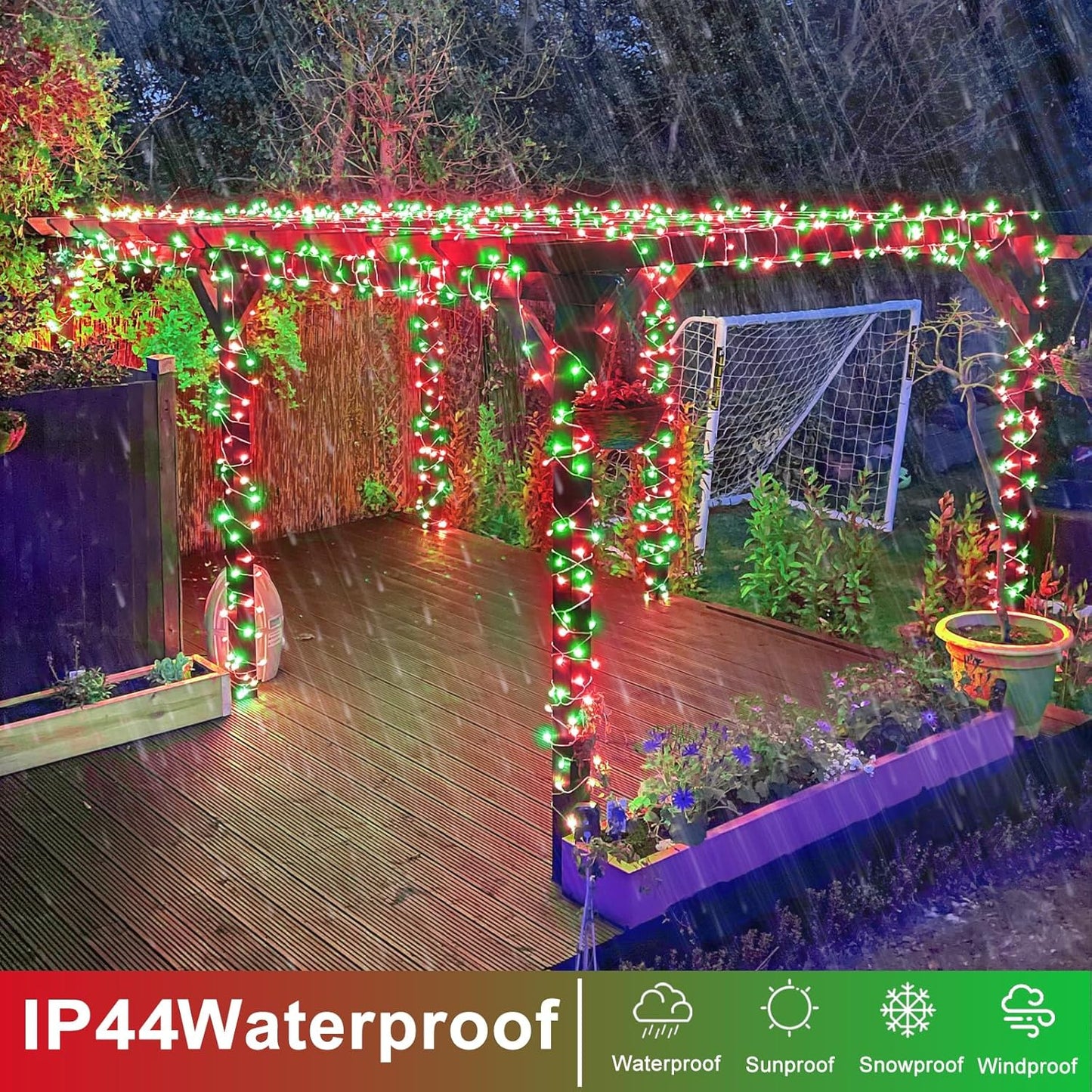 400 LED Christmas Lights Outdoor, 132ft Red and Green String Lights for Bedroom Clear Wire, 8 Modes Plug in Waterproof Fairy String Lights with Timer Memory for Tree Christmas Halloween Decorations