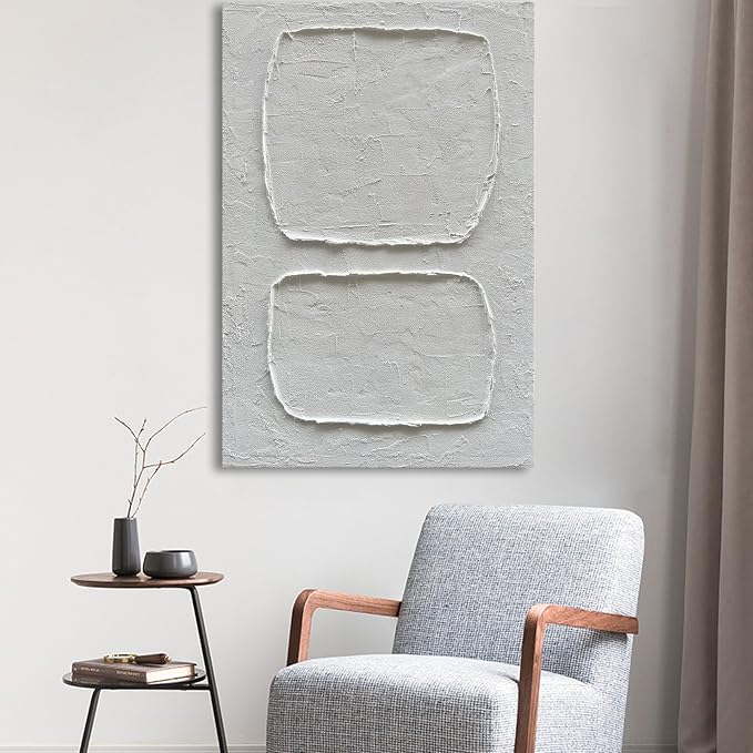 Hand Painted Modern White Minimalist Art Oil Painting Contemporary Abstract Art Painting 36x24 inch Wall Art Deco Painting
