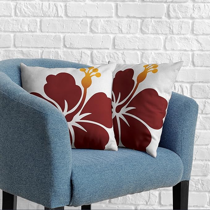 Summer Hawaii Hibiscus Flowers Throw Pillow Covers 16x16 Red Hawaiian Floral Pillow Covers Set of 2 Tropical Plant Decoration Pillowcases for Couch Living Room Home Decor