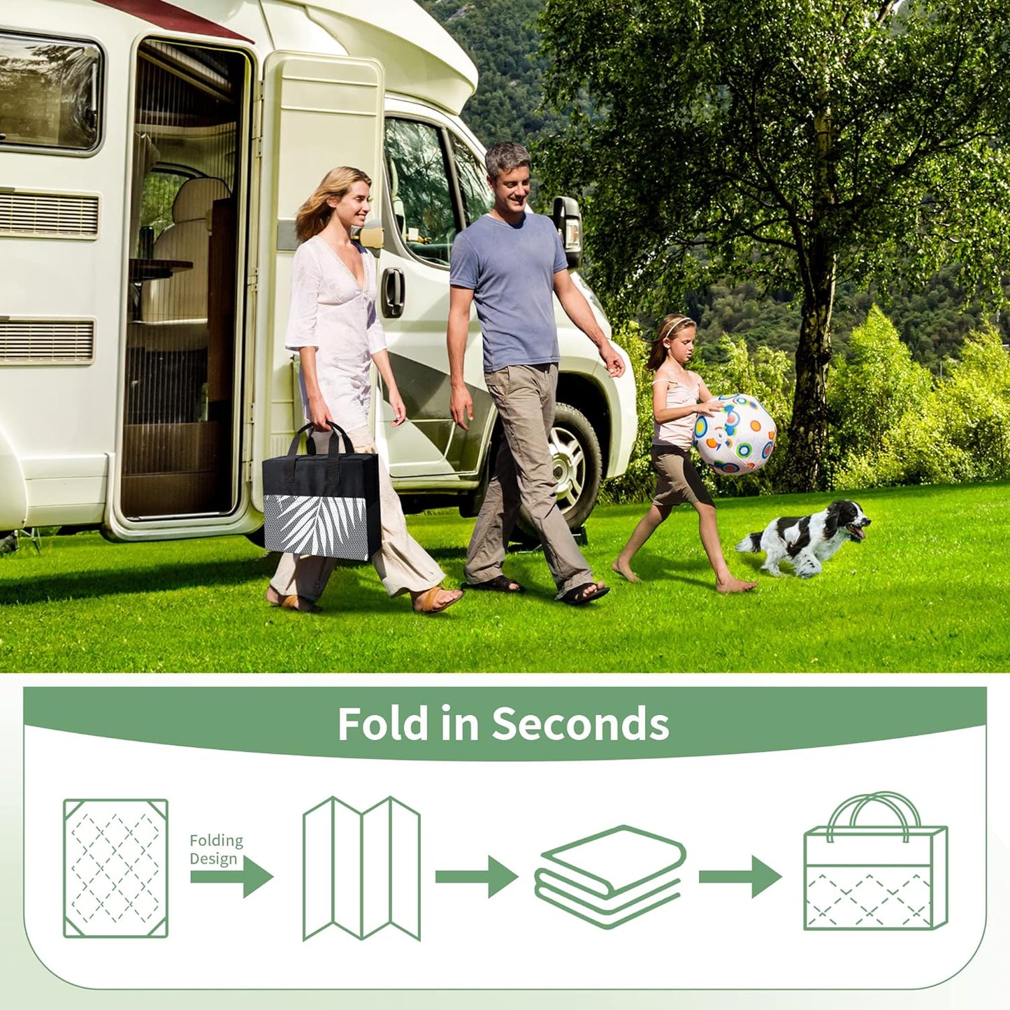 GENIMO Outdoor Rug 8' Round Waterproof for Patios Clearance, Reversible Outdoor Plastic Straw Camping Rug Carpet, Large Area Rugs Mats for RV, Camper, Deck, Balcony, Porch, Beach, Picnic, Grey&White