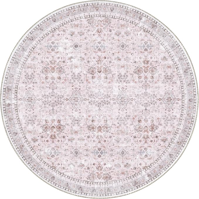 Sasttie Round Rugs 6ft, Ultra-Soft Washable Circle Rug, Low Pile Foldable Thin Carpets with Non-Slip Backing, Skin-Friendly Stain Resistant Carpet for Living Room, Bedroom, Kitchen, Dorm, 6ft, Pink