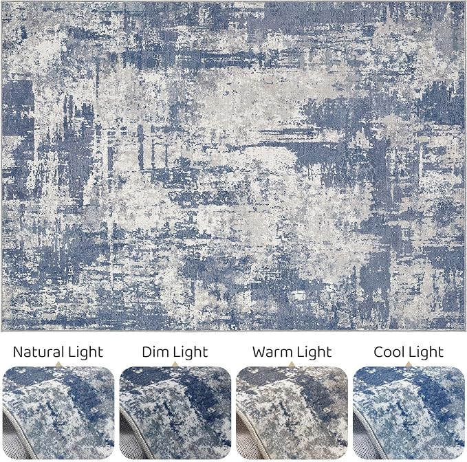 6x8 Area Rug Living Room: Washable Large Abstract Modern Soft Rug Stain Resistant Indoor Floor Non Slip Accent Carpet for Bedroom Nursery Playroom Dining Room Office Dorm Home House- Navy Grey