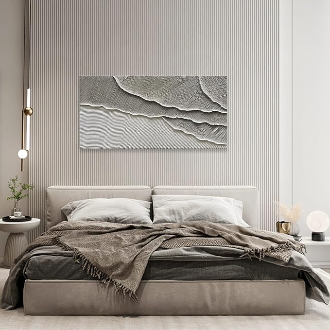 NANKAI Art Hand Painted Wave Landscape Oil Painting Modern Abstract Grey and White Art Painting 24x48 inch Abstract wall Art Deco