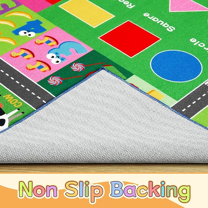 HOMORE Kids Educational Rug, 8x10 Kids Collection Area Rug for Learning Alphabet, Numbers, Colors, Season and Animal Words, Playmat for Classroom Playroom,Green