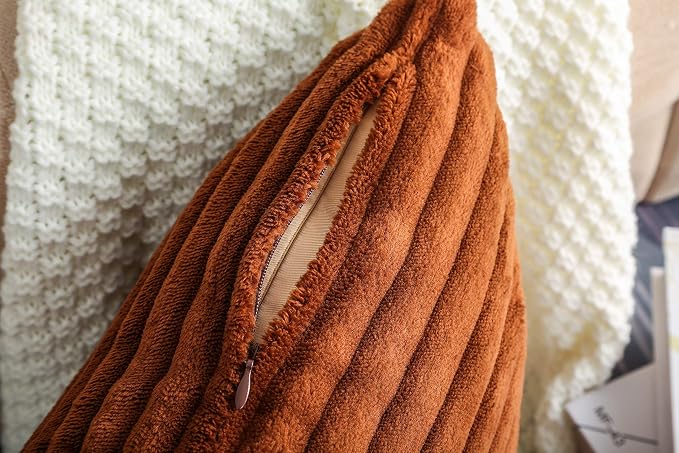 TangDepot Velvet Big Corduroy Pillow Covers 12x24 Chocolate 2-Pack | Soft wide-stripe corduroy pillow cover, hidden zipper, machine washable, easy refresh, for bedroom living room indoor outdoor