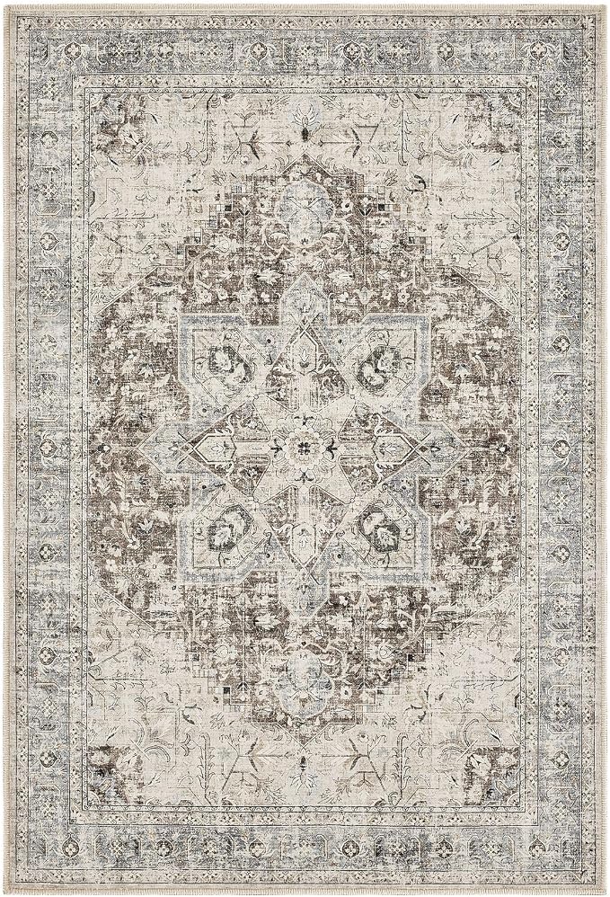 Tortania Area Rug 2x3 Doormat - Washable Vintage Oriental Farmhouse Soft Thin Indoor Carpet for Living Room Bedroom Hallway Entryway Kitchen - Brown Blue