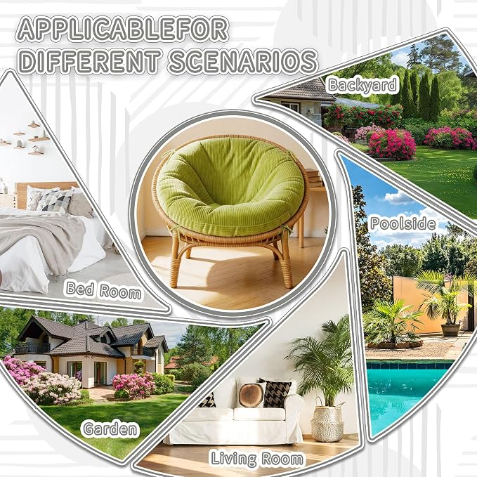 Papasan Breathable Round Chair Cushion (Without Chair) with Detachable Corduroy Cover,48 x 48 x 6 Inch Oversized Round Chair Pad Supportive Cushion, Overstuffed Chair Cushion,Memory Foam Filling,Sage