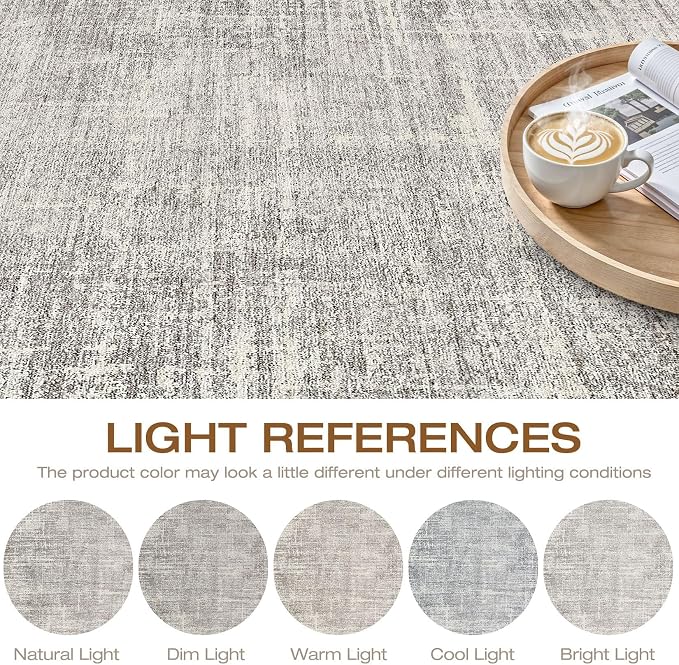 7ft Round Rug Living Room: 7x7 Washable Large Neutral Circle Area Rug Abstract Soft Modern Stain Resistant Indoor Floor Non-Slip Carpet for Bedroom Nursery Kids Office Playroom Dining Room- Brown Gray