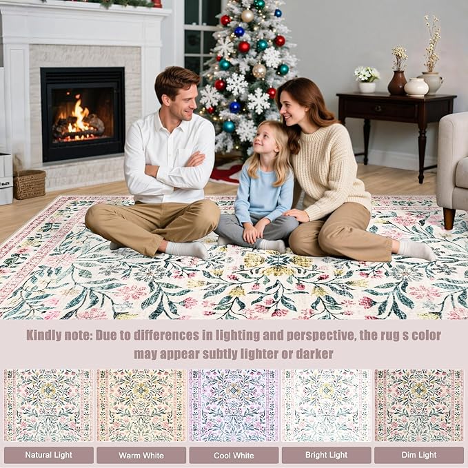 Runner Rug for Entryway: 3x10 Kitchen Rugs Non Slip Washable Ultra-Thin Soft Floral Carpet Indoor Floor Stain Resistant Carpets for Hallway Bedroom Kitchen Laundry Bathroom Dorm Pink/Green