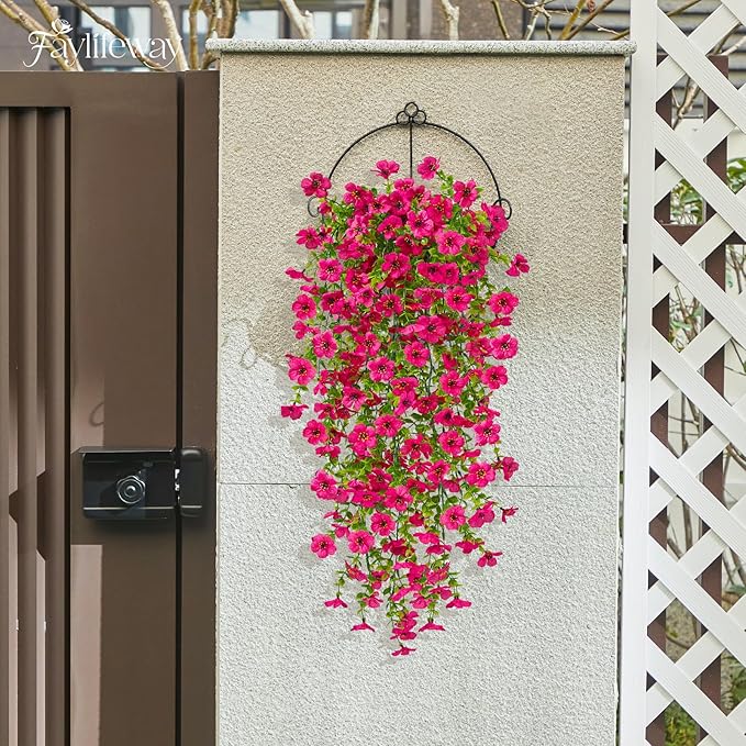 Artificial Hanging Flowers for Outdoors Spring Summer Decoration, 4PCS UV Resistant Silk Fake Hanging Plants for Patio Porch Front Yard Window Garden Indoor Decor(Hot Pink,8PCS)