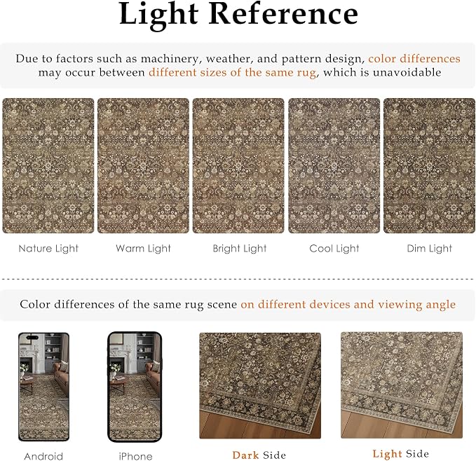 HUGEAR 8x10 Machine Washable Rugs Brown Hallway Large Area Rug Indoor Accent Rug Floral Mid Pile Carpet Soft Soft Thicker Aesthetic Rug Bedroom Living Room Office Dining Kitchen Laundry