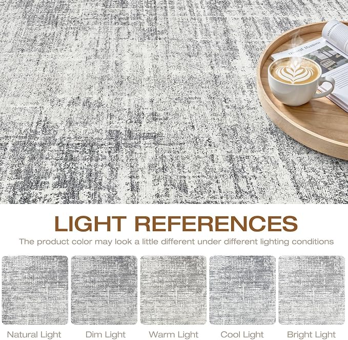 7x9 Area Rug Living Room: Washable Large Neutral Grey Rugs Abstract Soft Modern Stain Resistant Indoor Floor Non-Slip Carpet for Bedroom Nursery Kids Office Playroom Dining Room Under Table Home