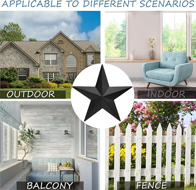 JoyEvy 6" 9”12"(3pieces Black Barn Star Wall Decor,Metal Stars Rustic Vintage Western Country Farmhouse Home Indoor or Outdoor Wall Decoration,Texas Stars for House Art Décor