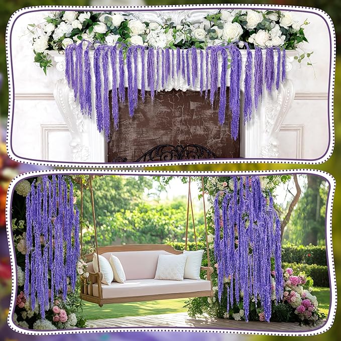 Suncalla 12 Pcs Purple Spring Natural Dried Amaranthus Hanging Flowers Amaranthus Artificial Flowers for Wedding Arch Bouquet Floral Garland Wall Home Decoration (23 Inch)