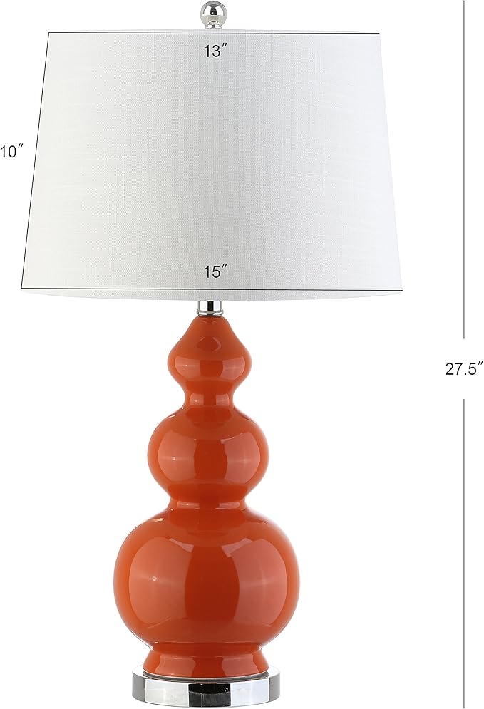 JONATHAN Y 27.5" Coral Modern Ceramic Gourd Table Lamp for Living Room, Large Bedside Nightstand Lamp for Bedroom, White Linen Drum Shade, LED Bulb Included JYL4023A