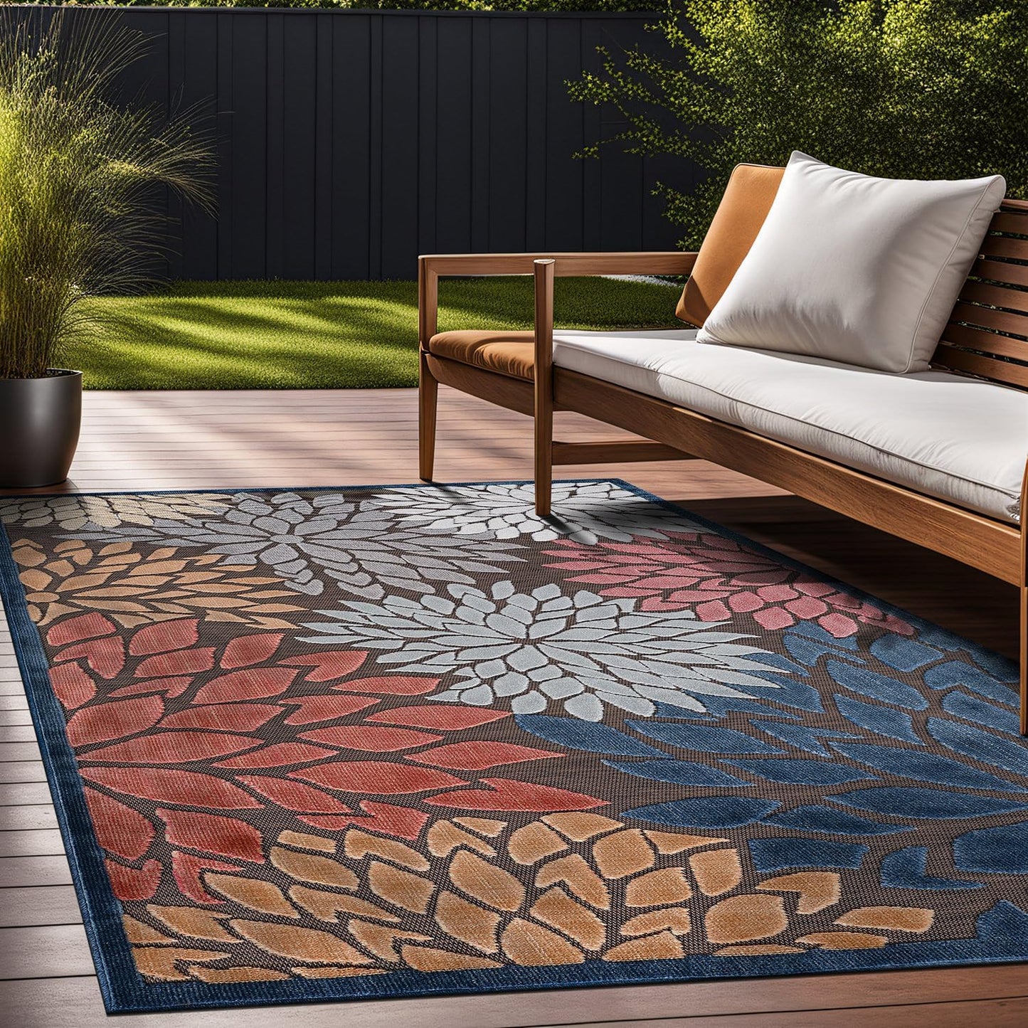 Beverly Rug Outdoor Rug 8x10 Modern Floral Tropical Area Rugs for Indoor and Outdoor Patio Easy to Clean Non Shedding Living Room Porch Garden Washable Outside Carpet (8 x 10 Brown)